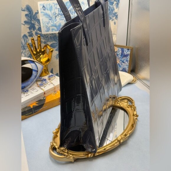 🆕 TED BAKER 🧿 NWOT CROCCON Eco Croc Leather Large Icon Tote Bag, Dark Blue - Picture 5 of 12